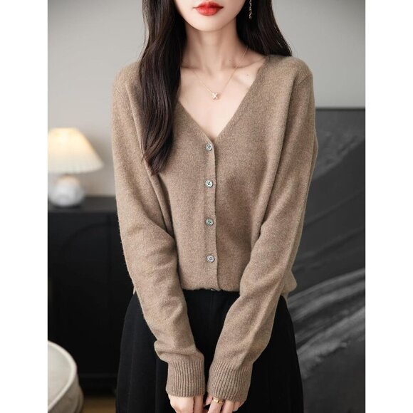 Women's Merino Wool Cardigan Lightweight V Neck Long Sleeve Fall Winter - Picture 3 of 6